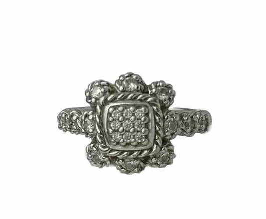 Vintage Judith Ripka Diamonique Sterling Silver CZ Flower Heirloom Ring