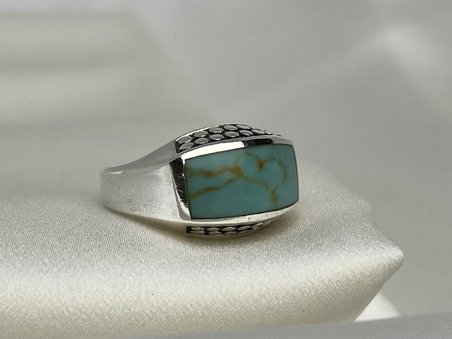Anillo rectangular de turquesa de 9x15 mm, de plata de ley 925, hecho a mano
