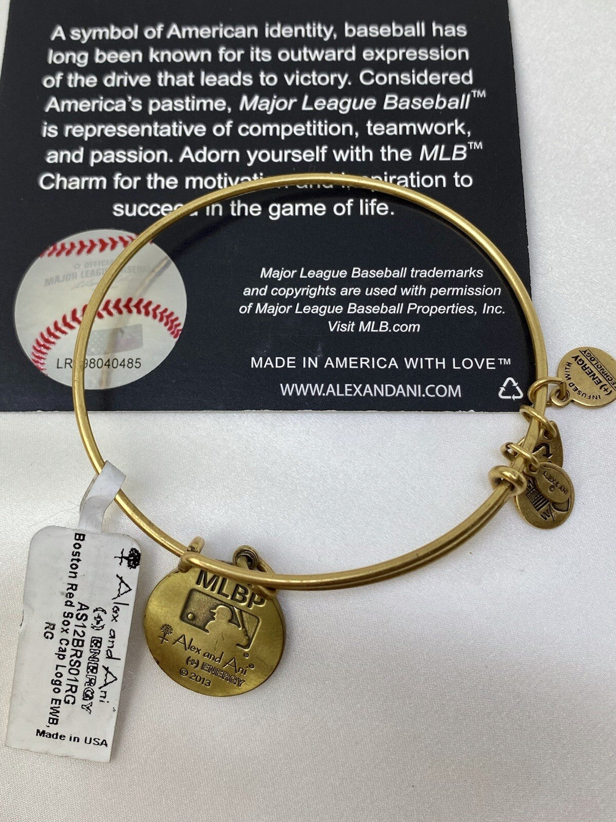 Alex and Ani Boston Red Sox Cap Logo MLB Rafaelian Gold Charm Bangle Bracelet
