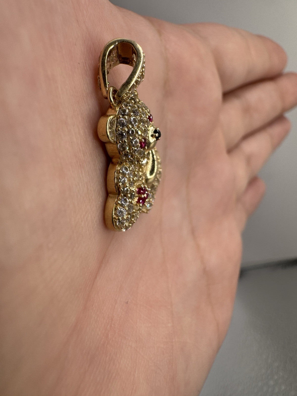 14K Gold Teddy Bear Pendant Sim Diamond Charm 27.88x17.40mm 4.2G Beltran Jewelry