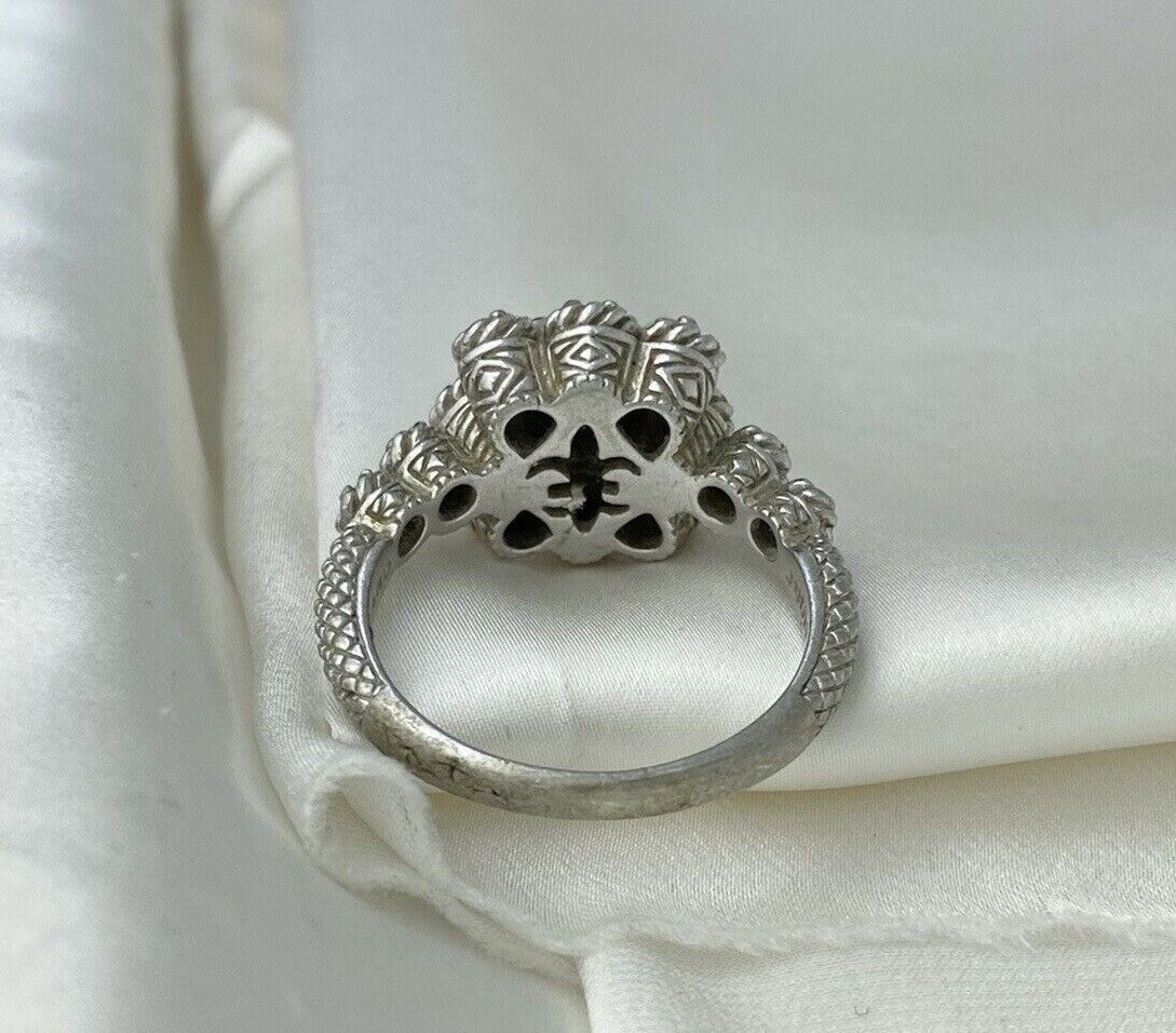 Vintage Judith Ripka Diamonique Sterling Silver CZ Flower Heirloom Ring