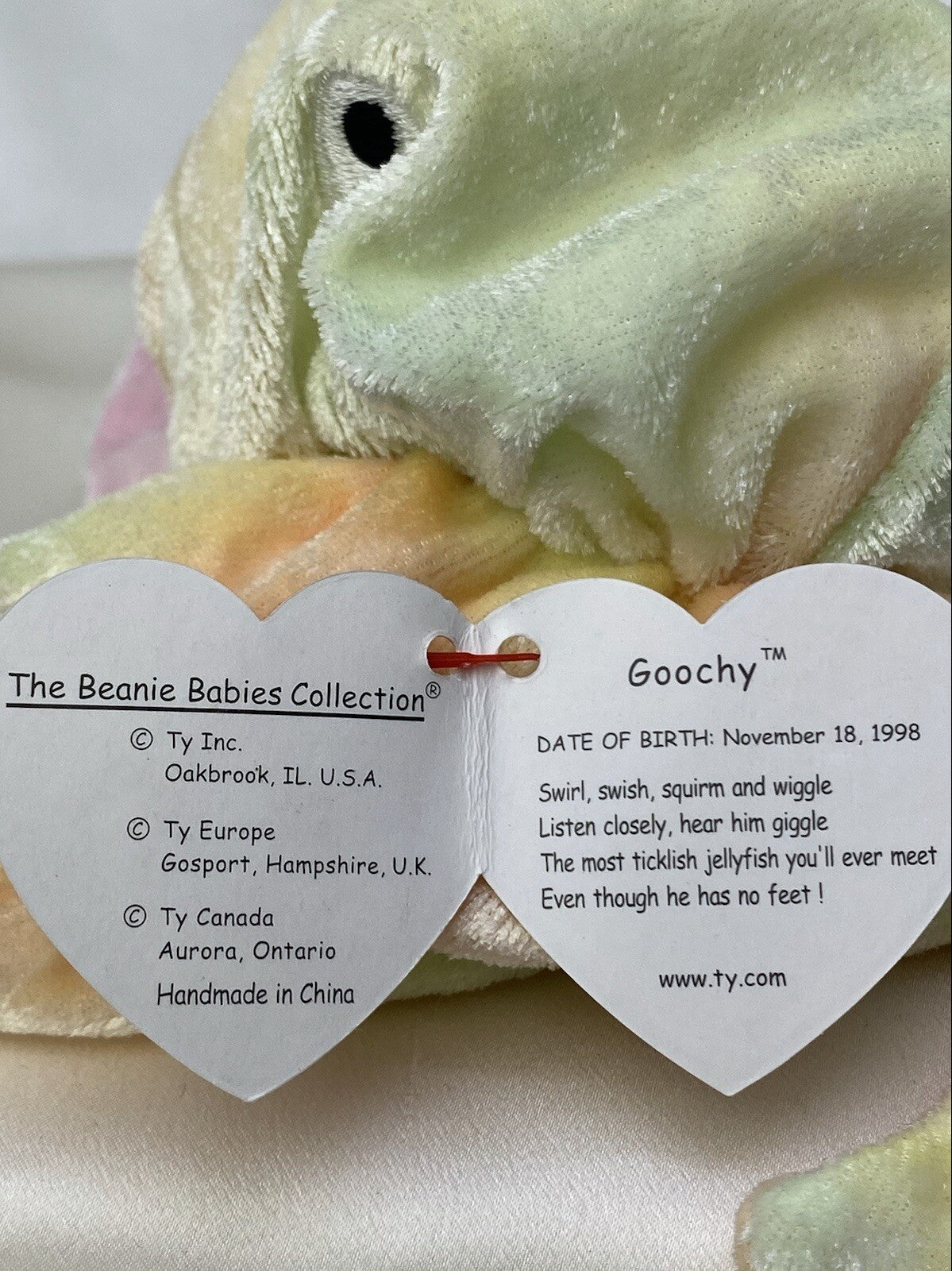 Raro Ty Beanie Baby Goochy La Medusa Jubilado 1998-1999 Menta Pellets Con Errores