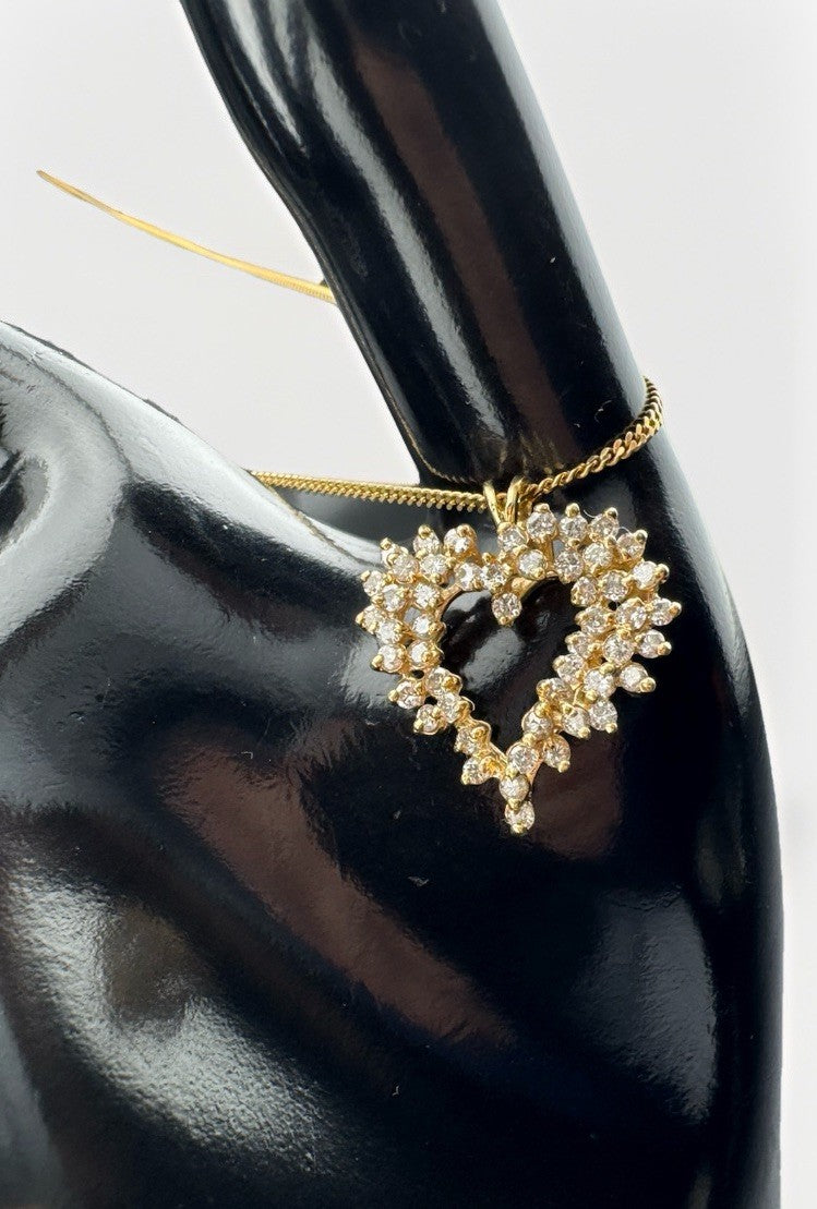 18K Solid Gold Open Heart Diamond Necklace Timeless 21in Pendant 6.8G