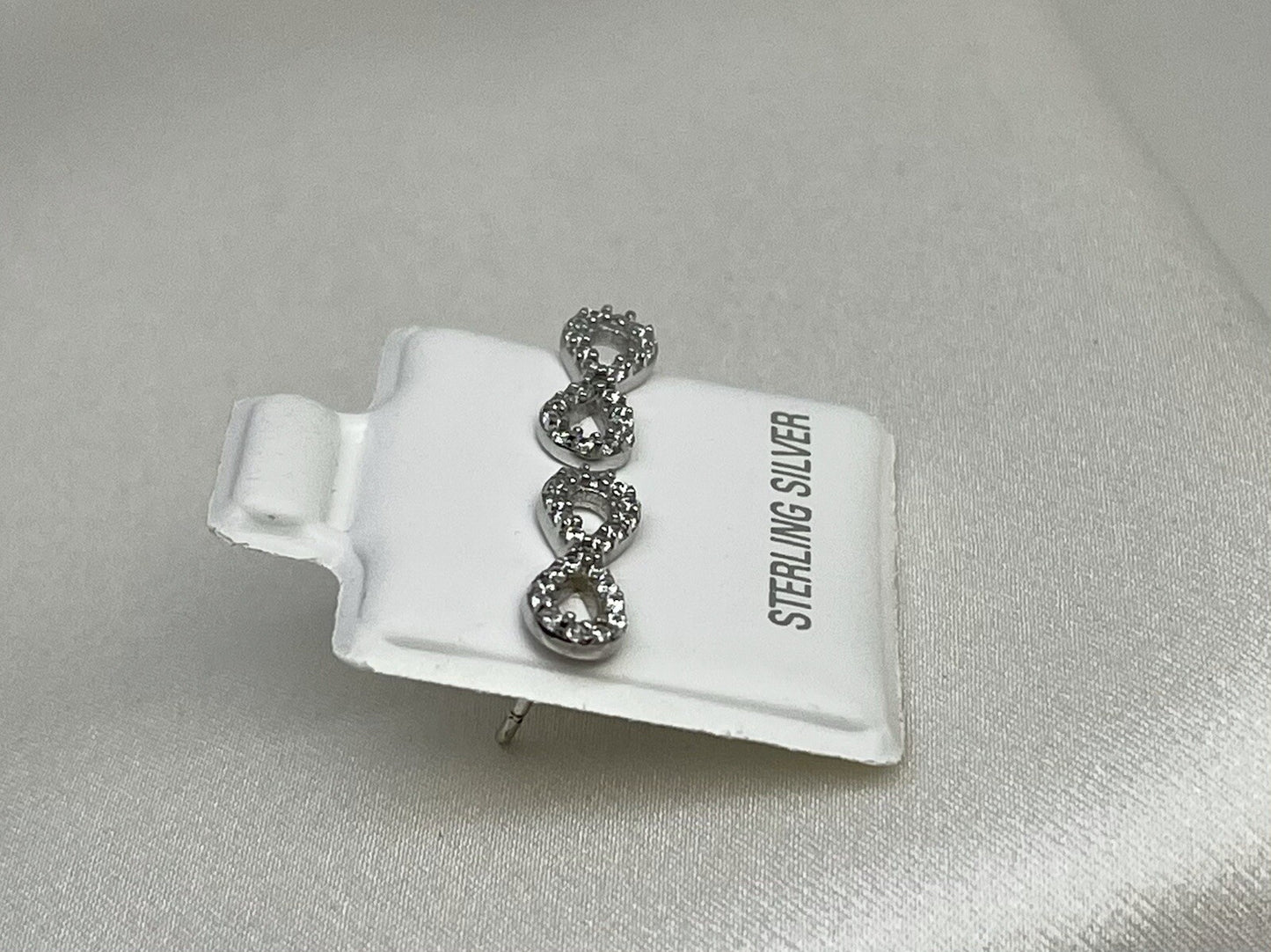 New Sterling Silver 925 5x11mm Infinity Stud Earrings with Cubic Zirconia Symbol