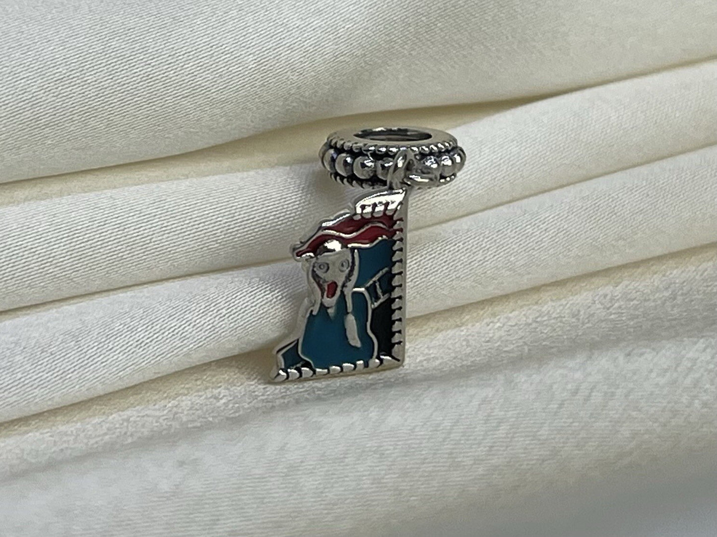 Sterling Silver 925 Dangling Enamel The Scream Art Drawing Painting Charm Sculpt