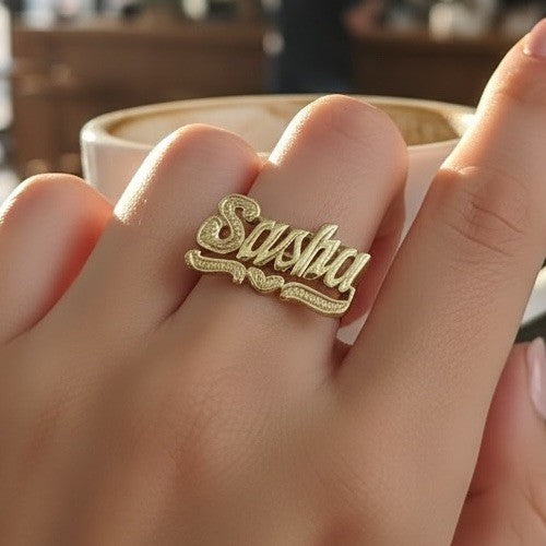 Beltran Jewelry Sasha Handmade Name Ring 14K Gold Heart Tail Design 5.1G Sz 7