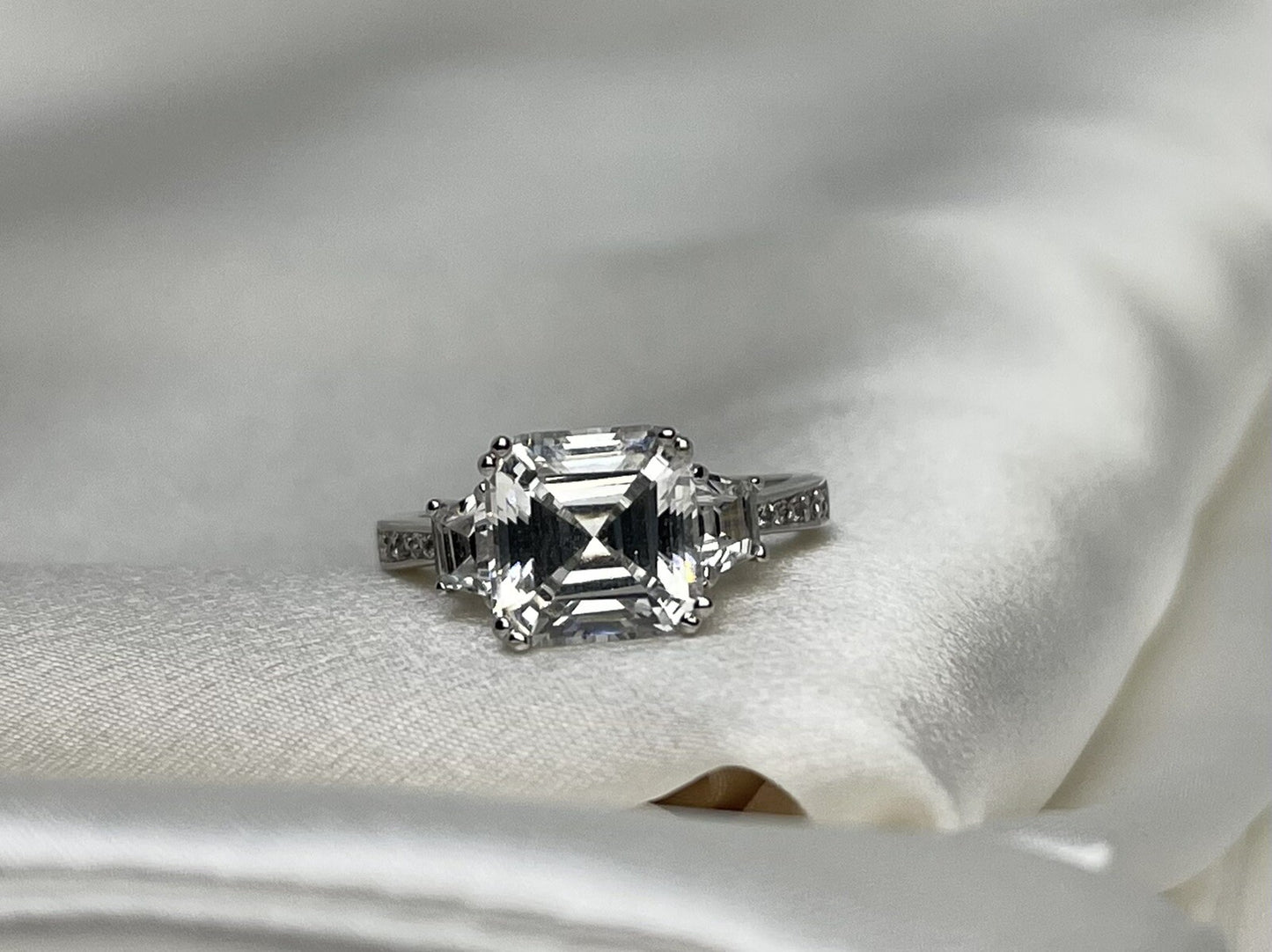 Princess Journey Engagement CZ Ring Rhodium Plated Sterling Silver Hand Crafted