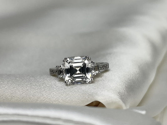 Princess Journey Engagement CZ Ring Rhodium Plated Sterling Silver Hand Crafted