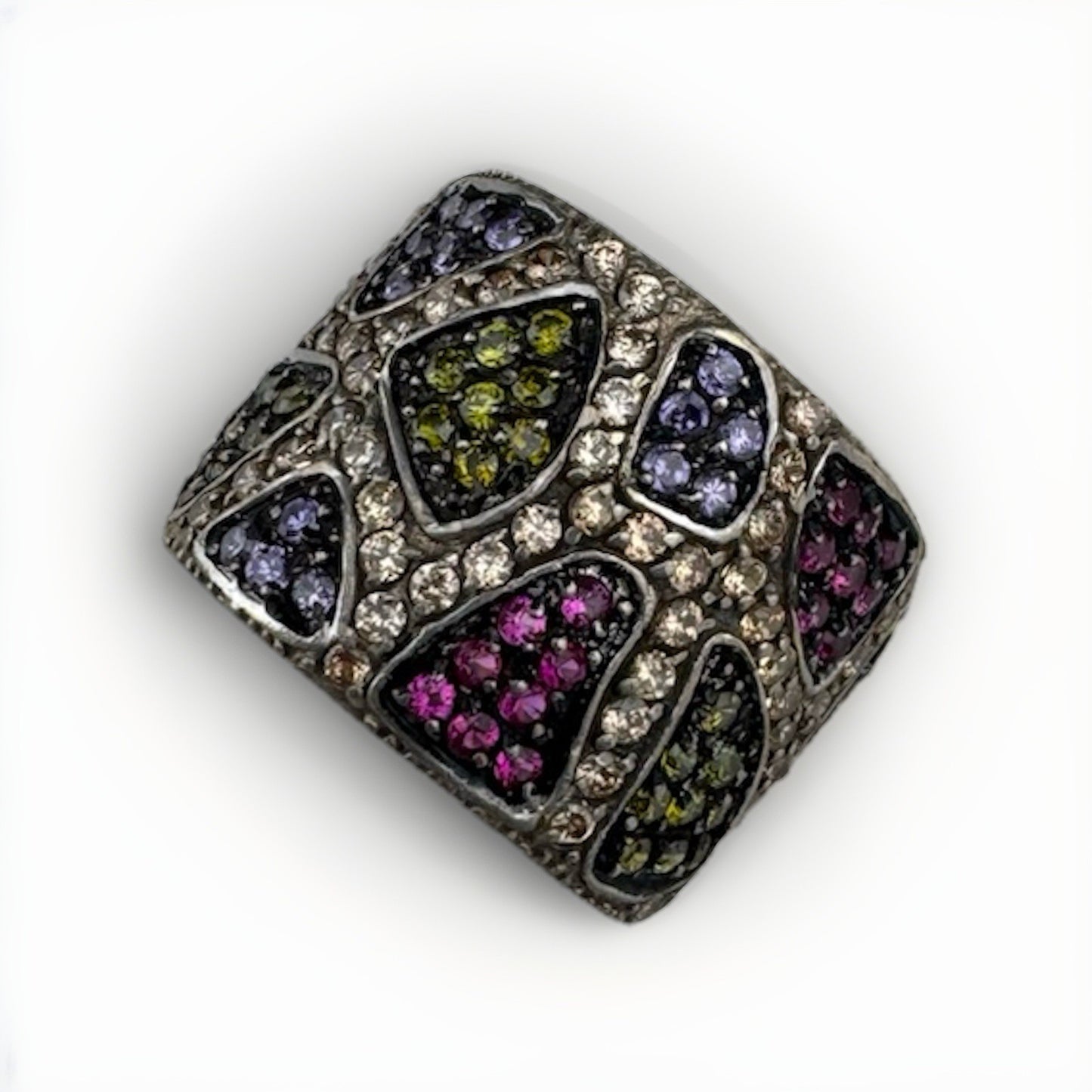 Sterling Silver 925 Mosaic Design Multicolor Gemstone Statement Ring Sz 7 13G