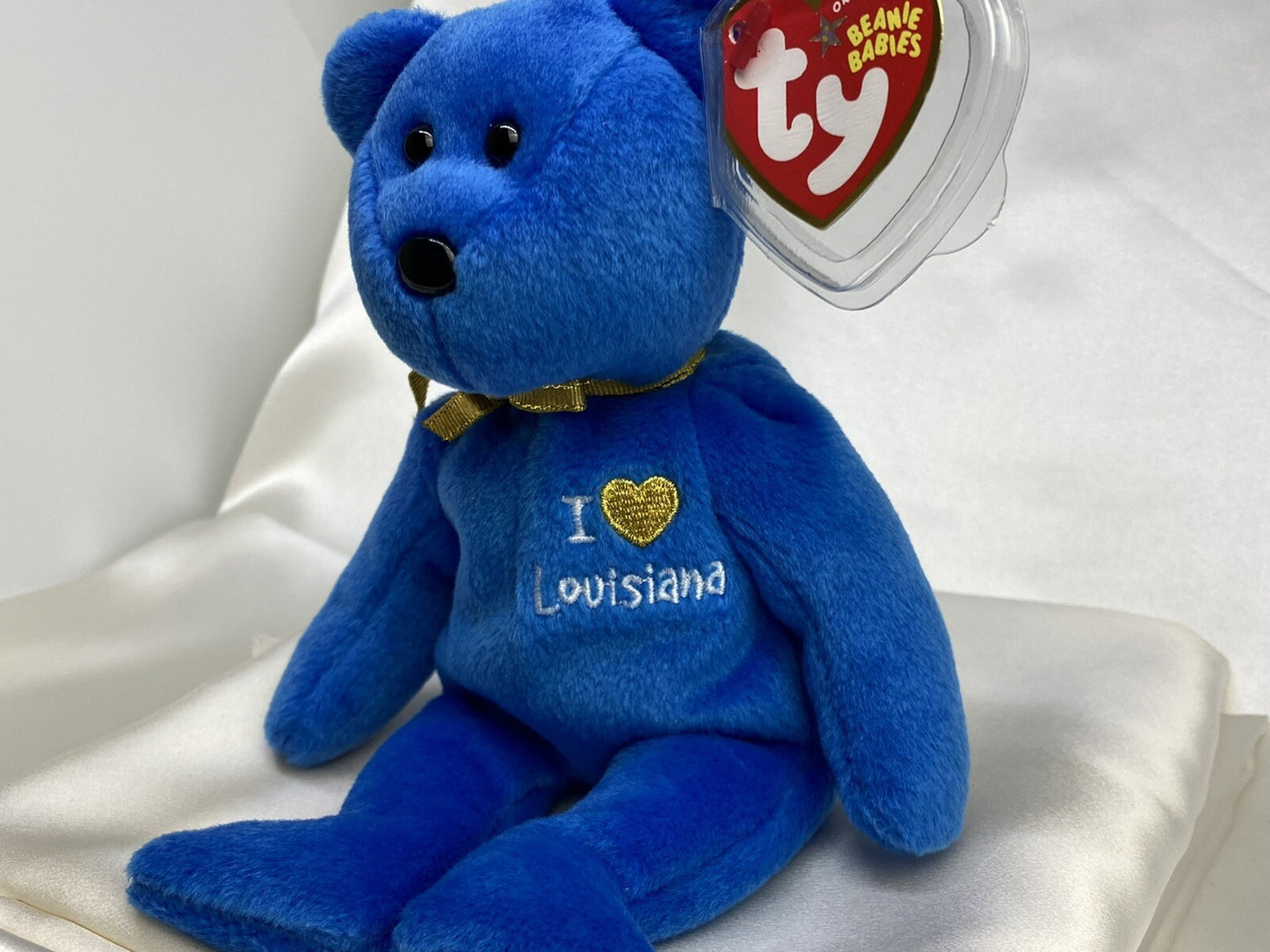 Ty Beanie Baby Louisiana "I Love Louisiana" Bear W Hang Tag Protector 2005