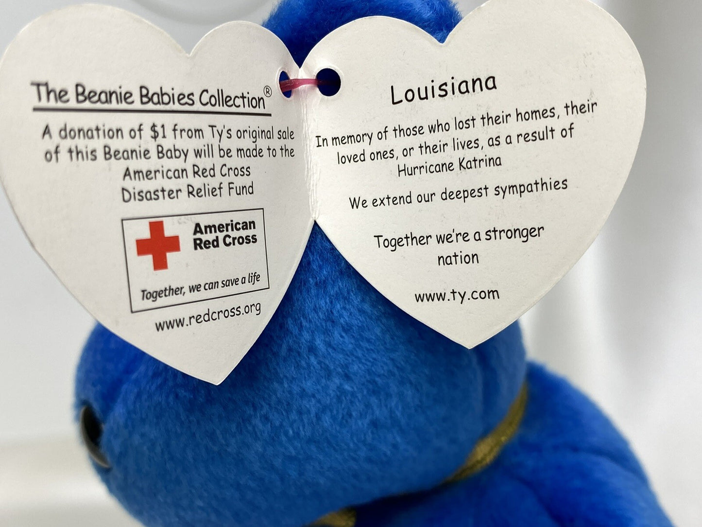 Ty Beanie Baby Louisiana "I Love Louisiana" Bear W Hang Tag Protector 2005