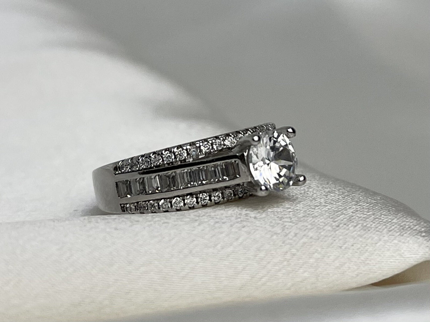 Palm Beach Engagement Cubic Zirconia Ring Rhodium Plated Sterling Silver 925