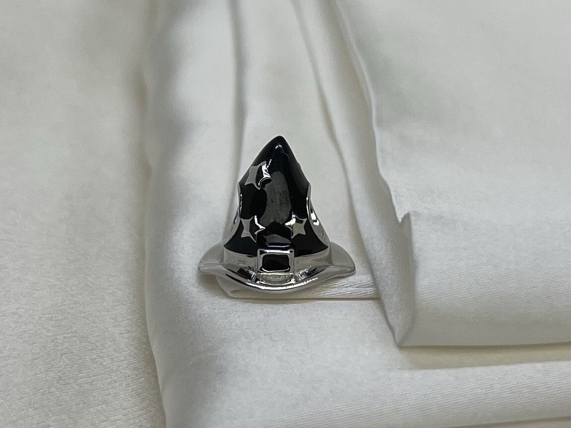 Sterling Silver 925 European Enamel Anime Black Wizard Star Hat Character Charm