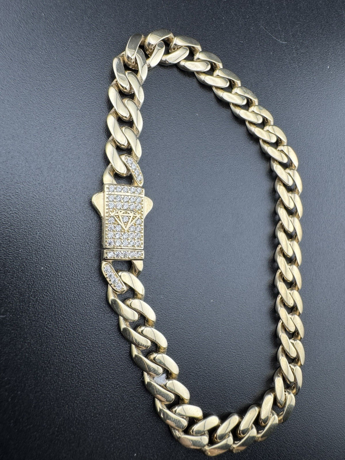 14K Gold Miami Cuban Bracelet 7.5in 6.70mm 9.5G CZ Emblem Bail Push Lock *