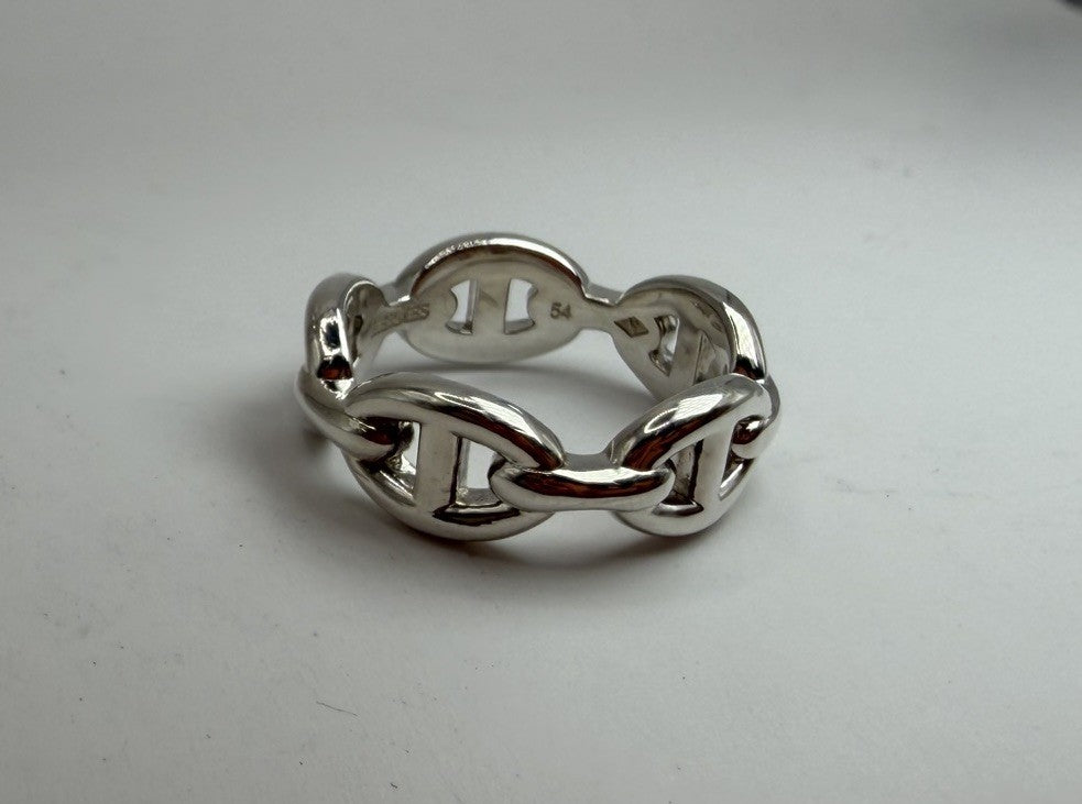 Hermès Chaîne d’Ancre Enchaînée Ring PM Sterling Silver 925 Size 54 5.8 Grams
