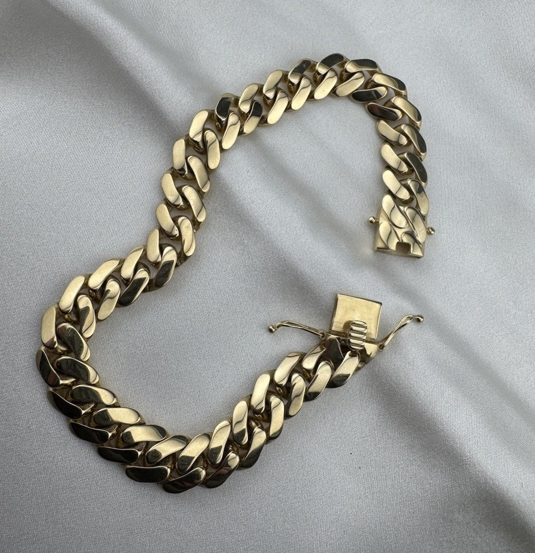 14K Gold Semi Solid Miami Cuban Link Chain Bracelet 9.76mm 8.5 Inch 19.7 Grams