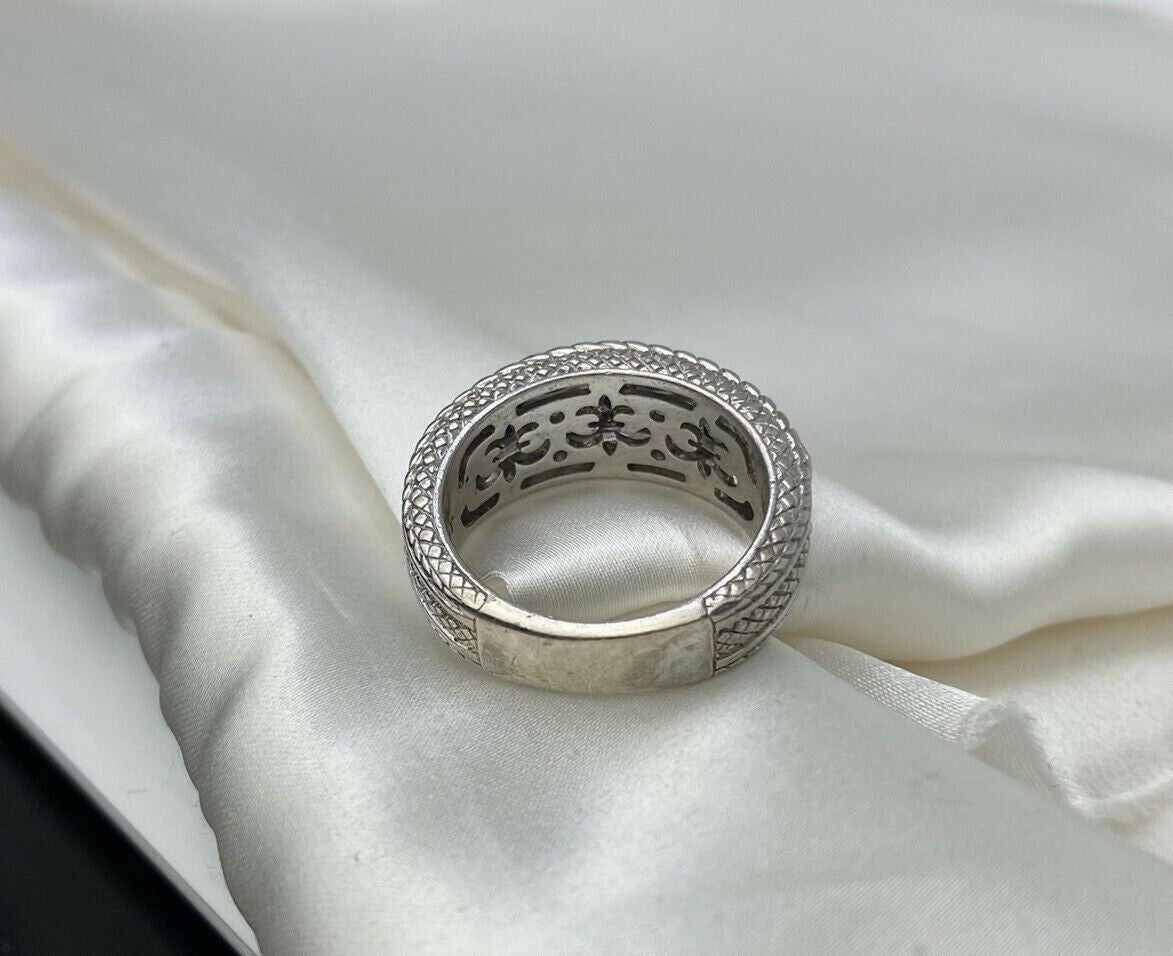 Vintage Judith Ripka 925 Silver Blue Sapphire & Cubic Zirconia 8.5mm Ring Size 7