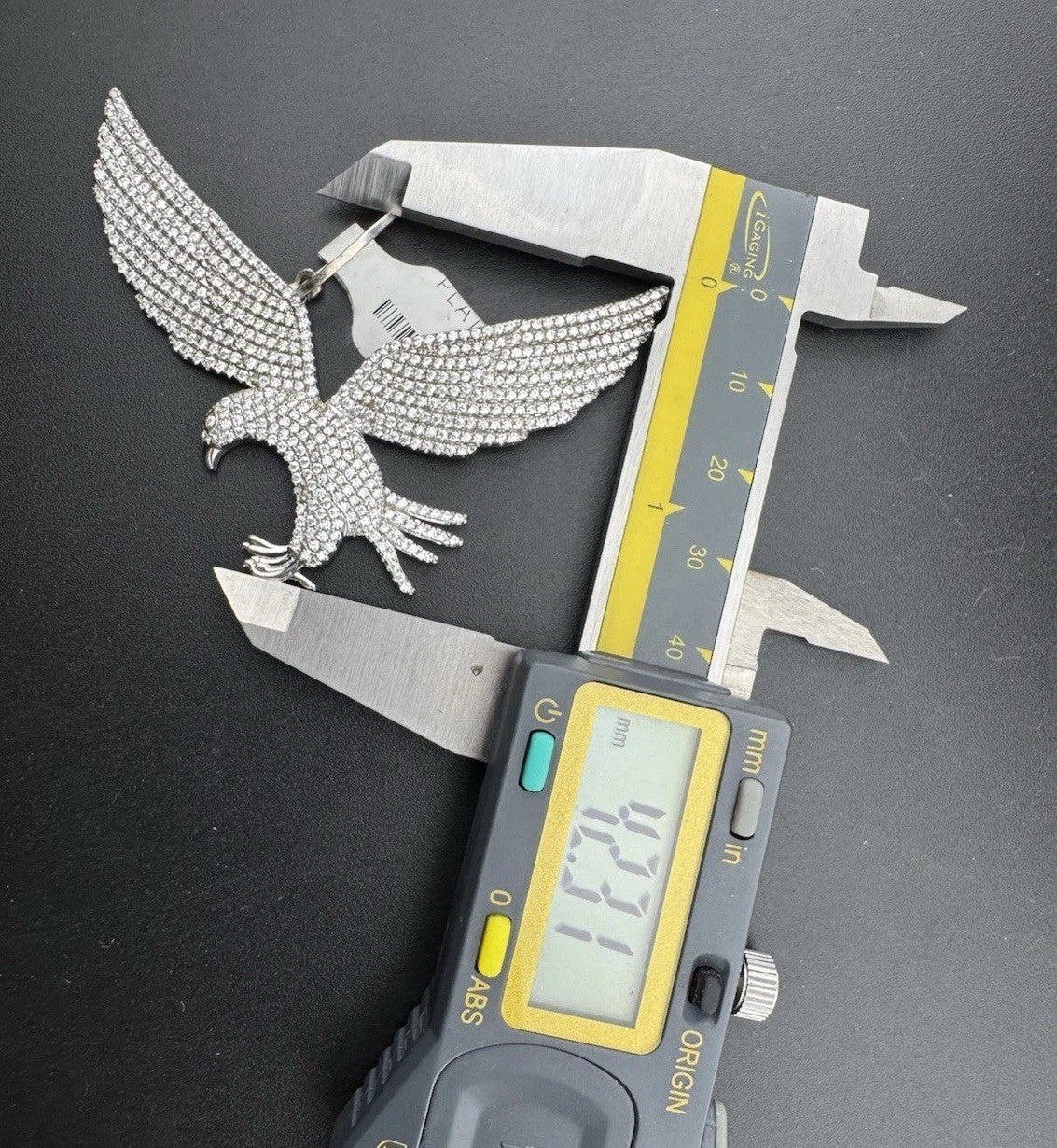 Sterling Silver 925 Flying Eagle Pendant 42.31x65.13mm 16g Sim Diamond Pave Larg