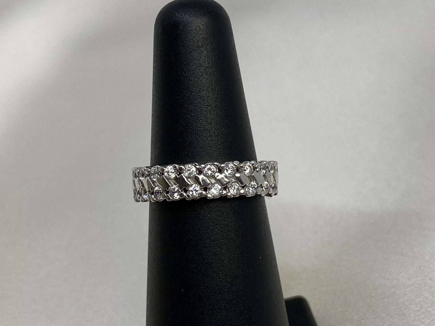 Eternity Band Cubic Zirconia Ring Rhodium Plated Sterling Silver 925 Size 5.25