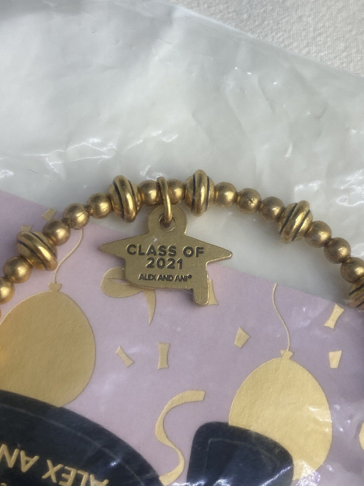 Alex and Ani GRADUATION CLASS OF 2021 Cap Gold Charm Stretch Bangle Bracelet