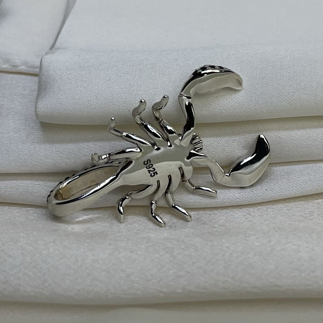 Sterling Silver 925 Black Cubic Zirconia Stone Emperor Scorpion Large Pendant 🦂