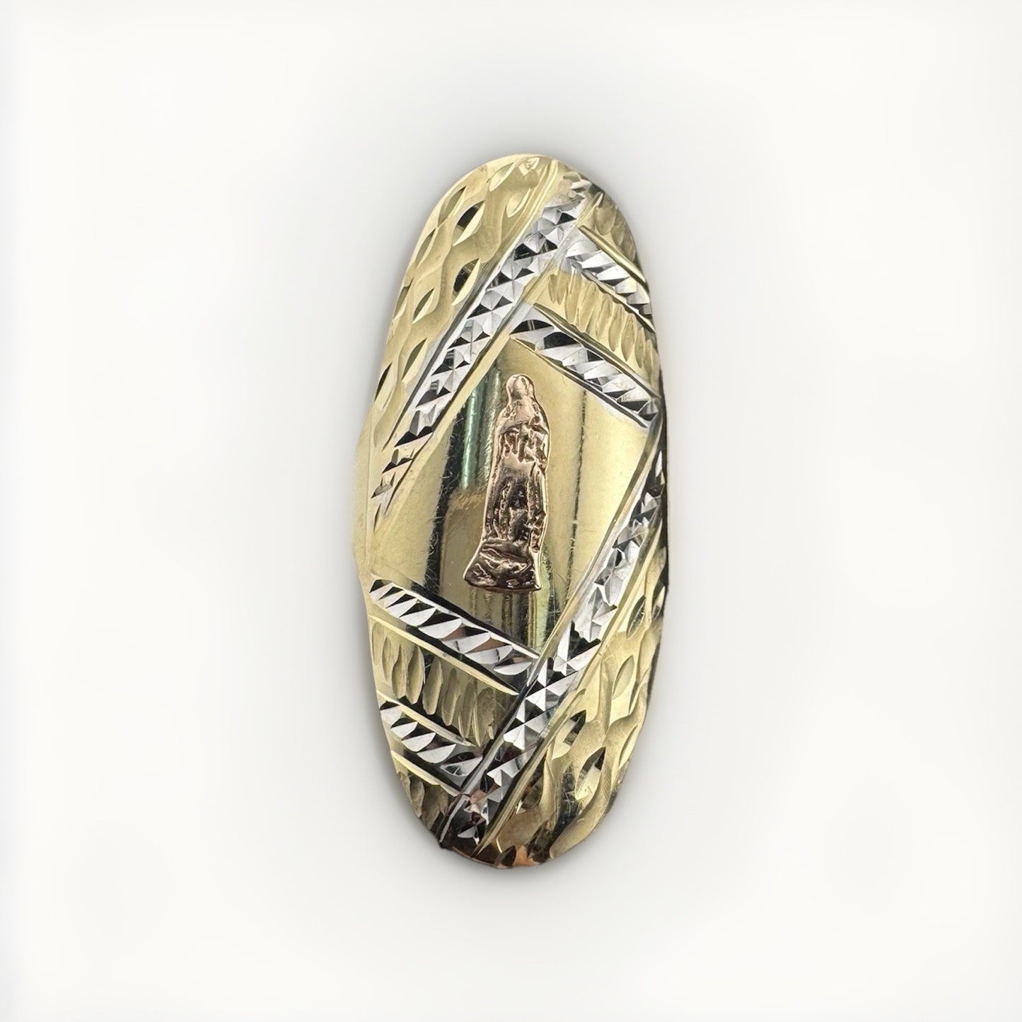 14K Tri-Color Gold Mother Mary Ring – Size 8.5, 37.16mm Width, 3.9 Grams