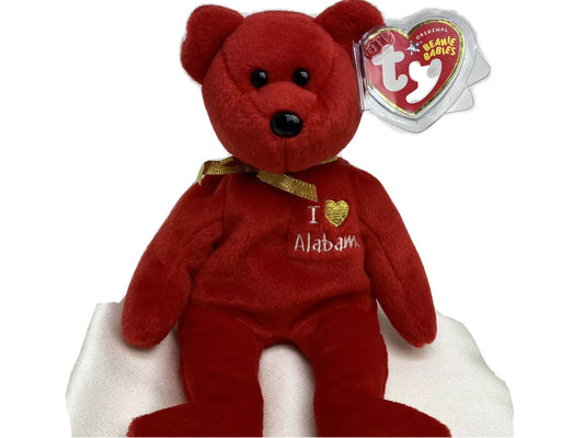Ty Beanie Baby Alabama I Love Alabama Plush Red Bear Hang Tag Protector 2005