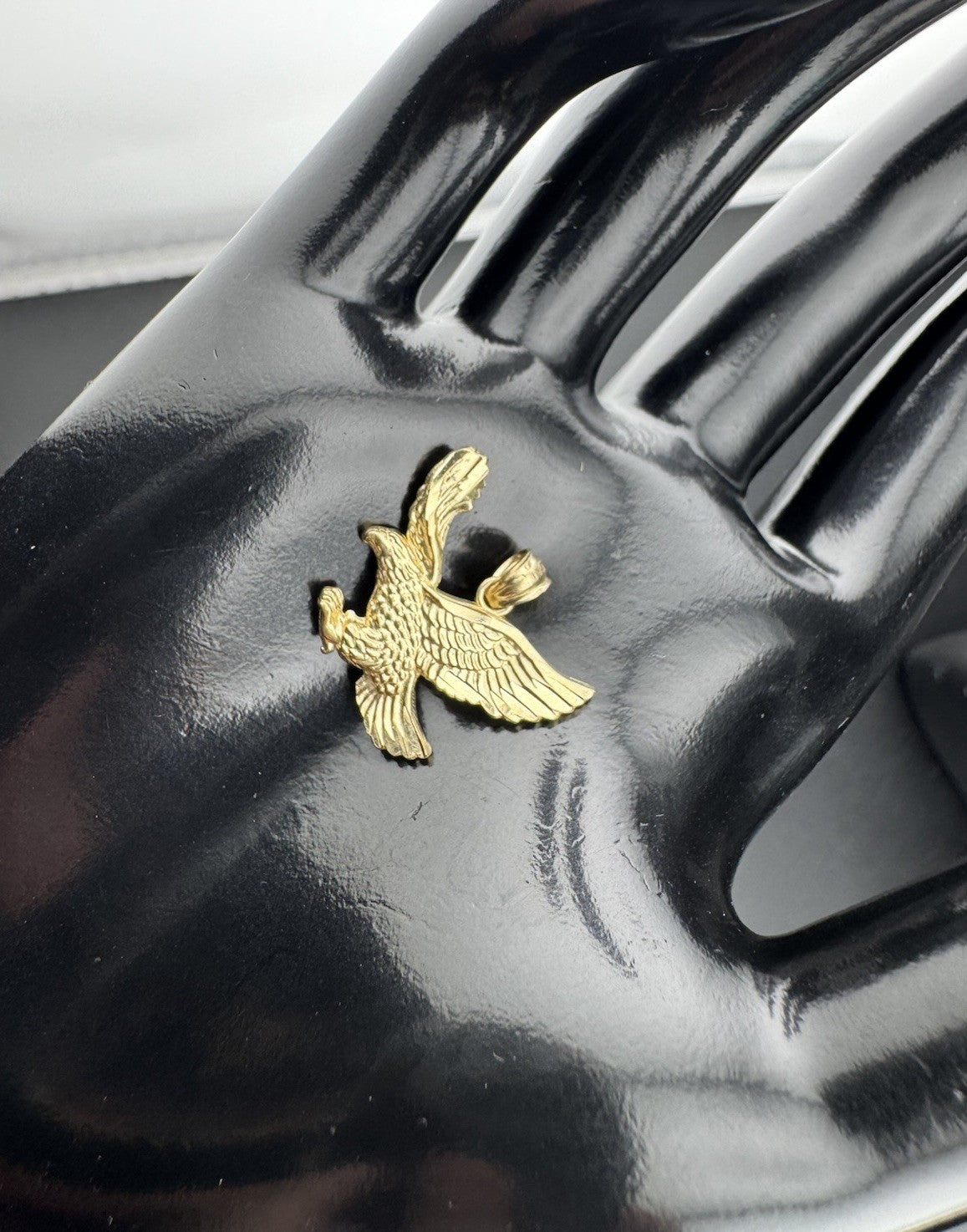 14K Yellow Gold 3D Flying Eagle Pendant 20.38x16mm 1.4 Gram Diamond Cut Textured