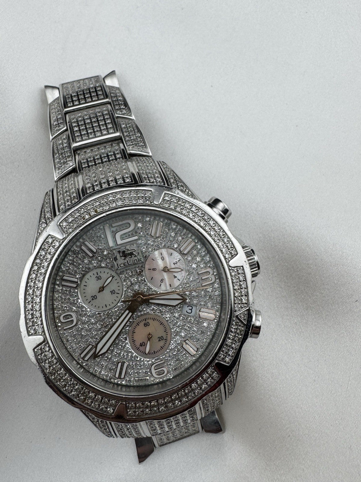 IceLink Aqua Terra 1414 Chronograph 7.00ct Diamond Watch Iced Out Silver 45mm