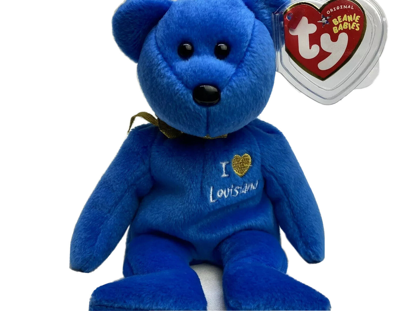 Ty Beanie Baby Louisiana "I Love Louisiana" Bear W Hang Tag Protector 2005