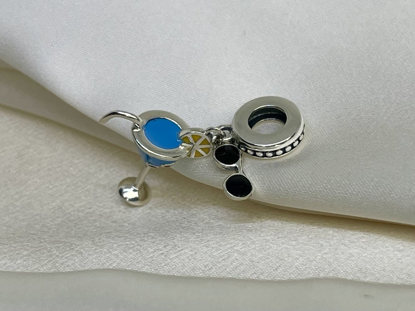 Sterling Silver 925 Summer Cold Drink CZ Stone Enamel Sunglasses Lemon Necklace