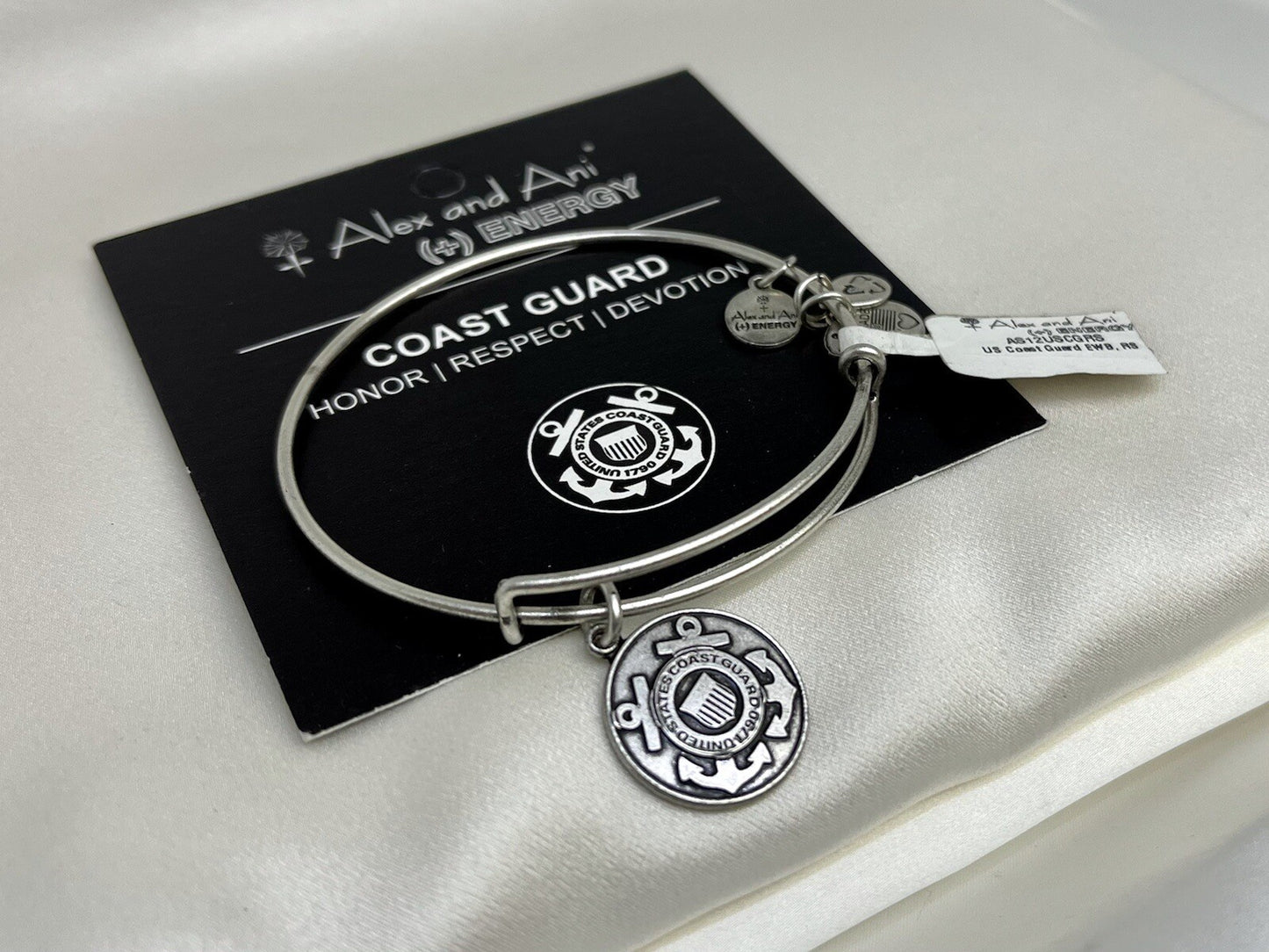 Alex and Ani US Coast Guard Honor Rafaelian Silver Charm Bangle Bracelet