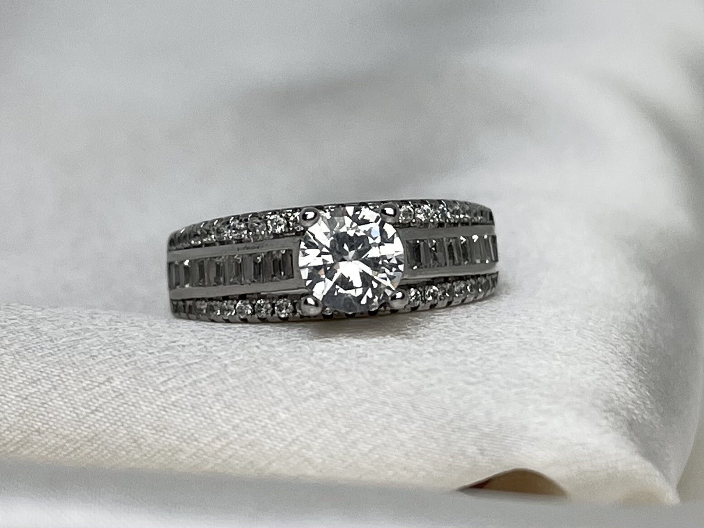 Palm Beach Engagement Cubic Zirconia Ring Rhodium Plated Sterling Silver 925