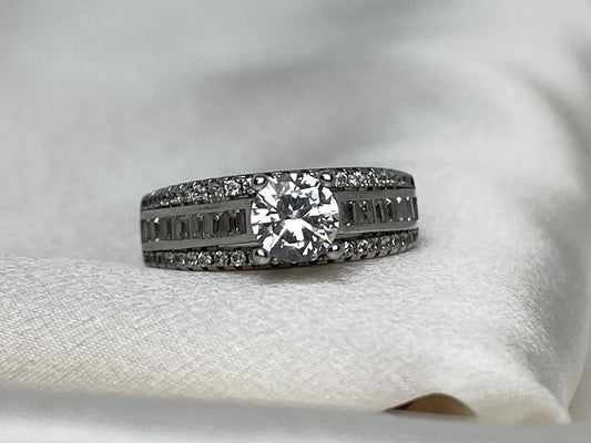 Palm Beach Engagement Cubic Zirconia Ring Rhodium Plated Sterling Silver 925