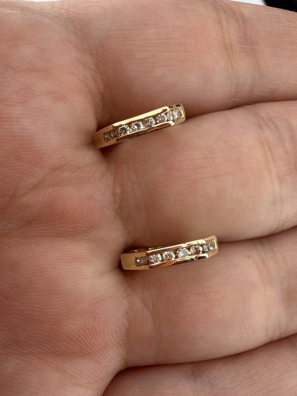 14K Yellow Gold Diamond Geometric Huggie Earrings 2.25 Grams Hinged 13.26x2.47mm