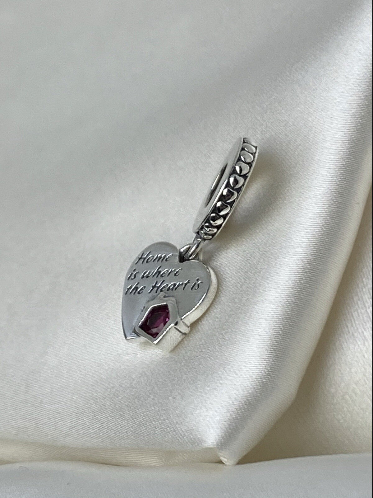Pandora Sparkling Sterling Silver Pink Crystal Love My Home Heart Dangle Charm
