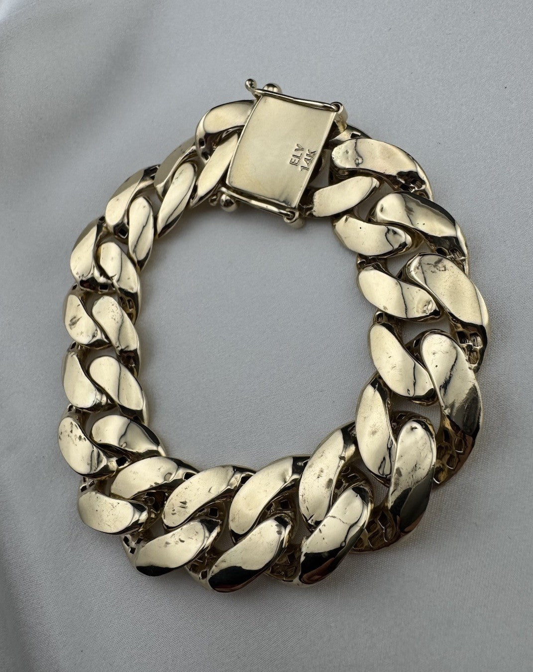 14K Yellow Gold Miami Cuban Link Bracelet 17.6mm 8.2” 45.8G Semi-Solid Box Lock