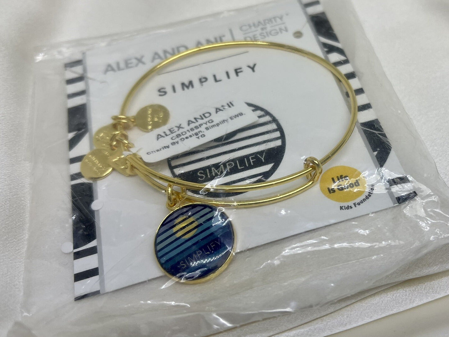 Alex and Ani Blue Charity by Design Simplify Yellow Gold Wrap Bangle Bracelet