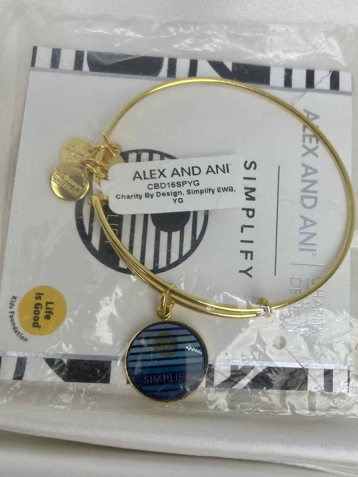 Alex and Ani Blue Charity by Design Simplify Yellow Gold Wrap Bangle Bracelet