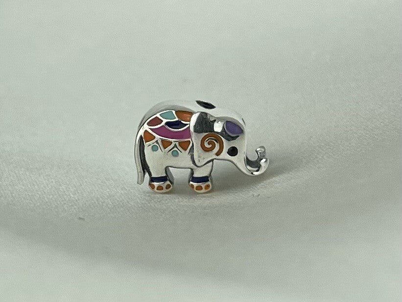 Sterling Silver 925 European Enamel Vibrant Happy Festive Elephant Charm