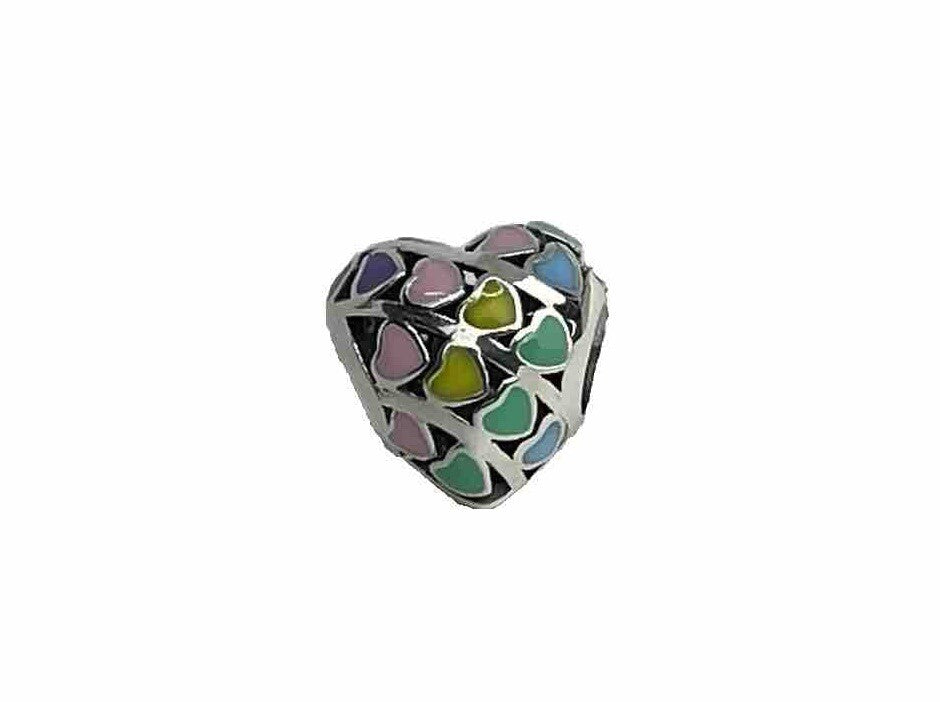 Sterling Silver 925 Enamel Rainbow Heart Love Colorful Bead Charm Pendant