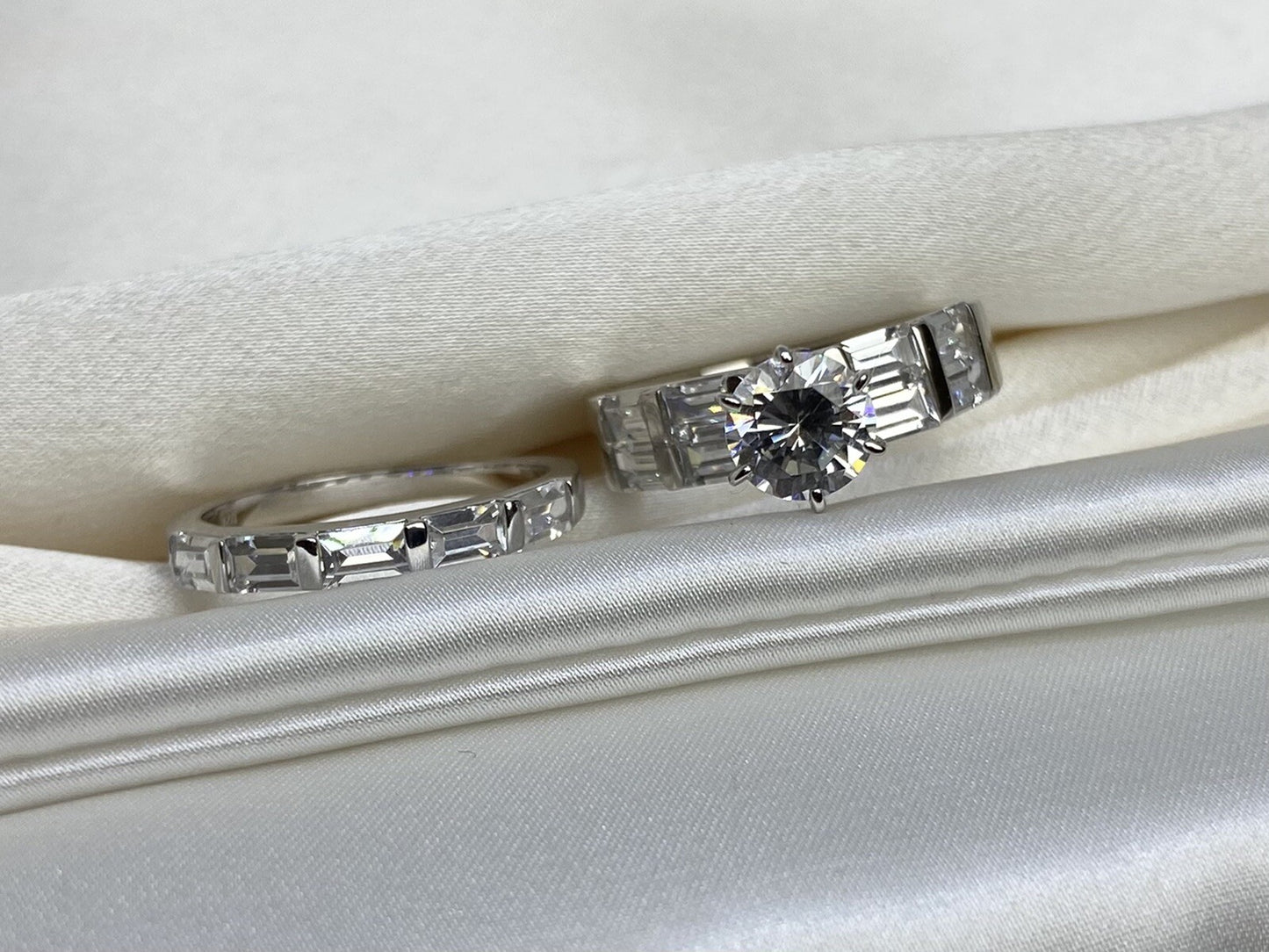 Elegance Stacked Cubic Zirconia Ring Rhodium Plated Sterling Silver 925 Size 6