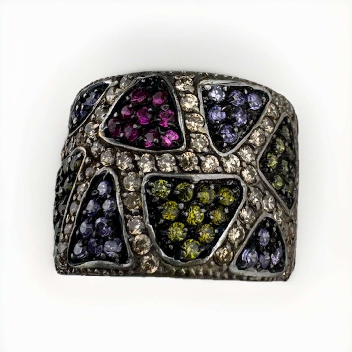 Sterling Silver 925 Mosaic Design Multicolor Gemstone Statement Ring Sz 7 13G