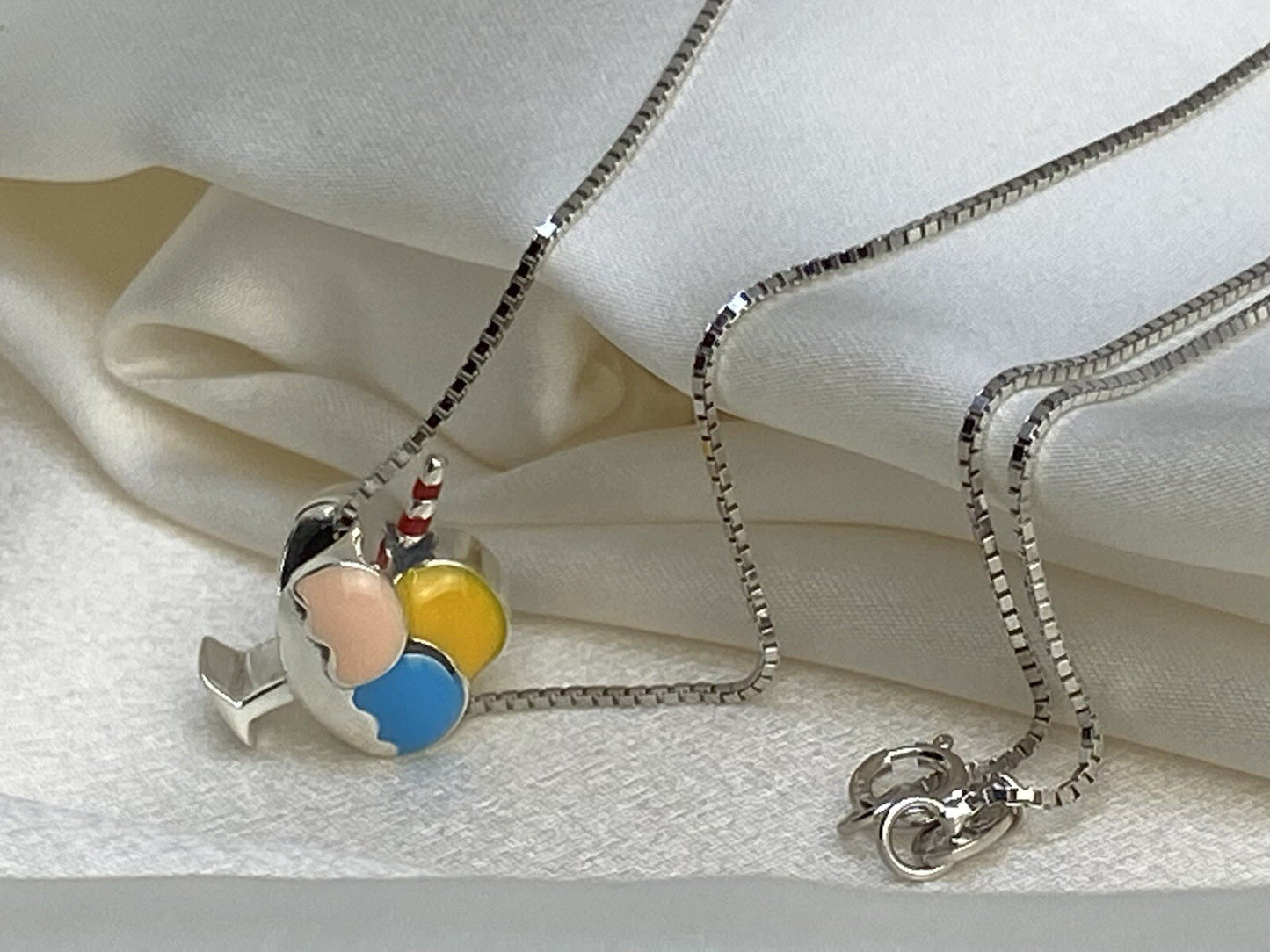 Sterling Silver 925 Eurpean Pink Yellow Blue Enamel Ice Cream Sundae Pendant