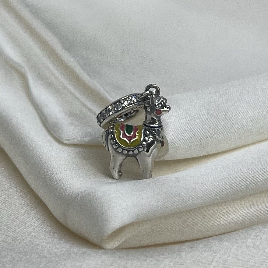 Sterling Silver 925 Enamel Vibrant Happy Festive Llama Animal Charm