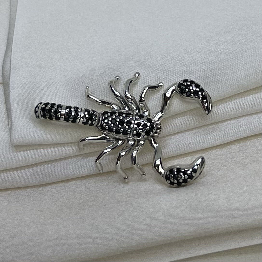 Sterling Silver 925 Black Cubic Zirconia Stone Emperor Scorpion Large Pendant 🦂
