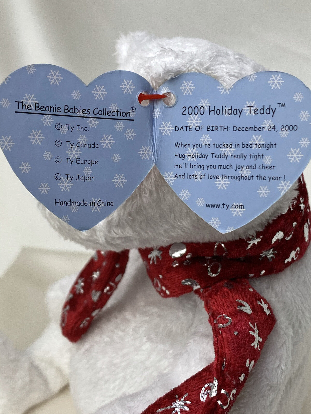 Raro Osito de Peluche Ty Beanie Baby Holiday Teddy 2000 Retirado, Menta, Gránulos de PE con Errores