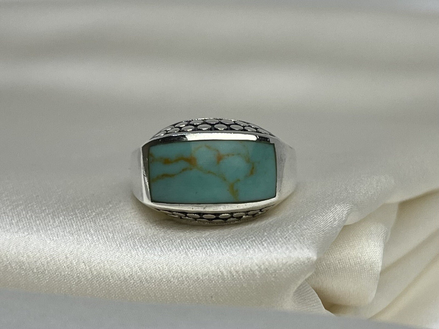 Anillo rectangular de turquesa de 9x15 mm, de plata de ley 925, hecho a mano