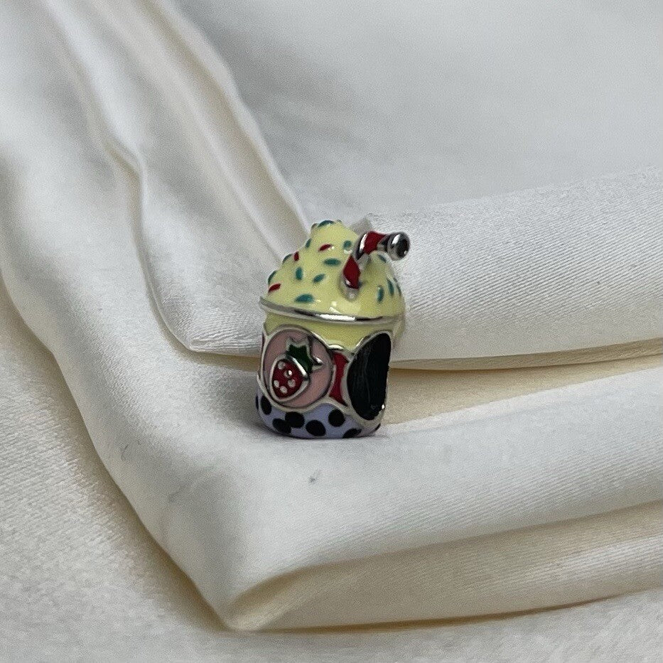 Sterling Silver 925 Enamel Vibrant Fruit Smoothy Health Drink Charm