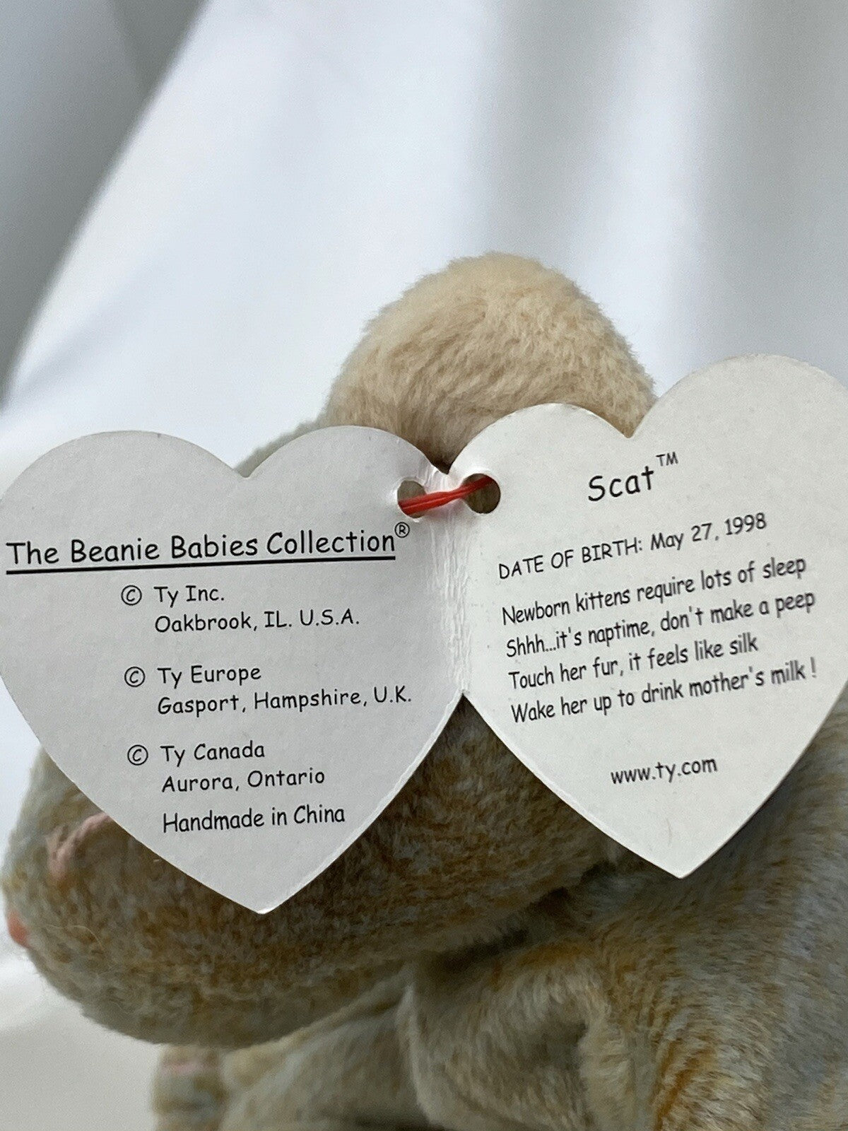 Rare Retired Ty Beanie Baby Scat the Cat 1998-1999 Mint P.E. Pellets With Errors